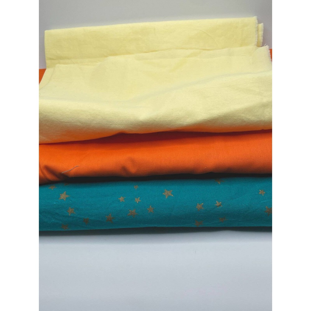 Fabric Bundle 3 Pieces Orange, Yellow Teal With Stars Cotton